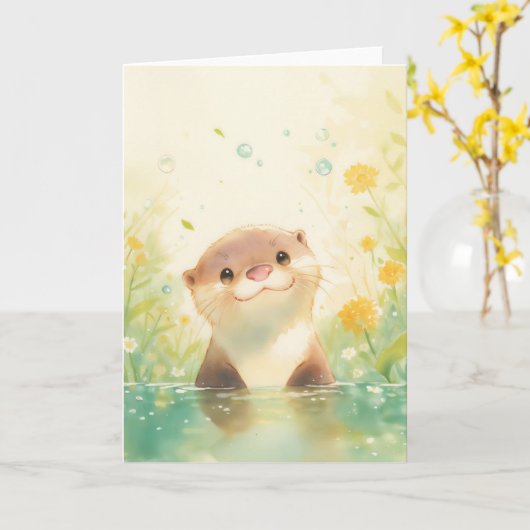 Glimlachende otter in een weide van zonneschijn kaart (Gele Bloem)