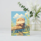 Glimlachende Otter op Zonnige Rivierstam Briefkaart (Staand voorkant)