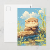 Glimlachende Otter op Zonnige Rivierstam Briefkaart (Voorkant / Achterkant)