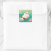 Glimlachende Otter Sticker Drijvend in een Bloemri (Tas)