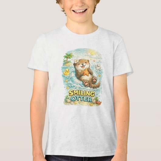 Glimlachende Otter Tri-Blend Shirt (Voorkant)