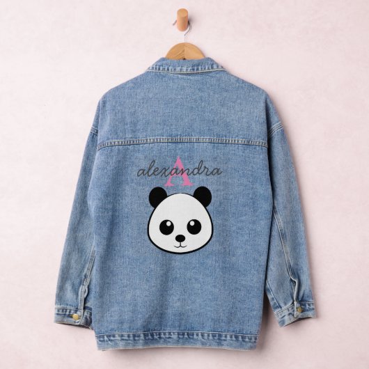 Glimlachende Panda Gezicht Monogram Denim Jas Denim Jacket (Hangar)