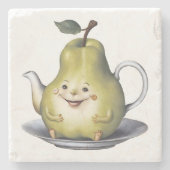 Glimlachende perentheepot stenen onderzetter (Voorkant)