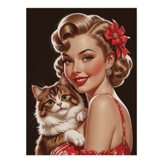 Glimlachende Pin-Up met Katafbeelding Perfect Poster (Voorkant)