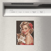 Glimlachende pin-up met kattenportret magneet (Insitu (Vaatwasser))