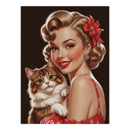 Glimlachende pin-up met kattenportret perfect poster