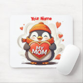 Glimlachende Pinguïn met hartteken MIJN MOEDER Muismat (Met muis)