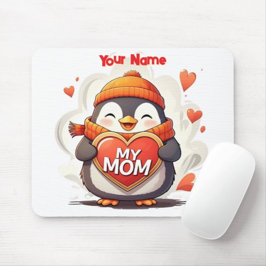 Glimlachende Pinguïn met hartteken MIJN MOEDER Muismat (Met muis)