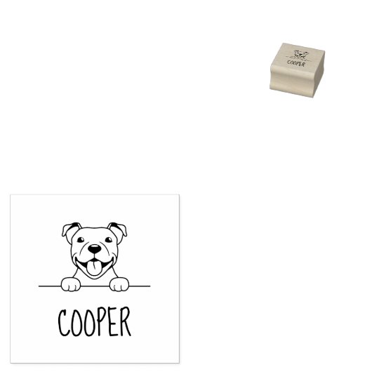 Glimlachende Pit Bull Dog Aangepaste naam Rubberstempel (Gestempeld)