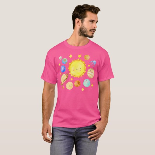 Glimlachende planeten Schattigee zonnestelsels Rui T-shirt (Voorkant volledig)