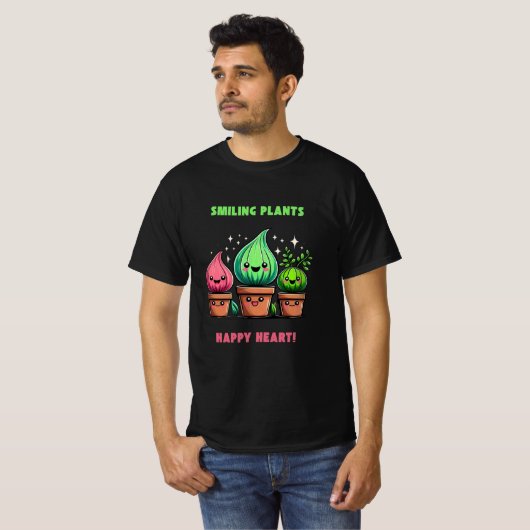 Glimlachende Planten, Happy Heart – Kawaii Natuur  T-shirt (Voorkant volledig)