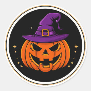 Glimlachende Pompoen Heks Hoed Halloween 🎃 Ronde Sticker
