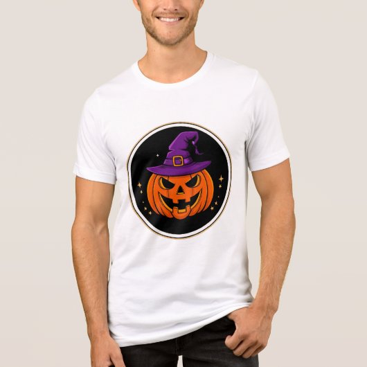 Glimlachende Pompoen Heks Hoed Halloween 🎃 Tri-Blend Shirt (Voorkant)