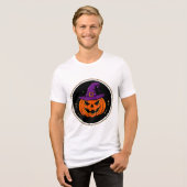 Glimlachende Pompoen Heks Hoed Halloween 🎃 Tri-Blend Shirt (Voorkant volledig)