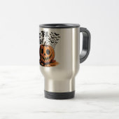 Glimlachende pompoen met Fall Leaves Design Reisbeker (Voorkant rechts)