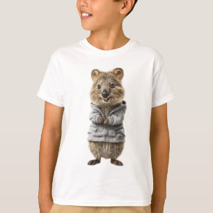 Glimlachende Quokka in Grijze Ritssluiting Hoodie T-shirt