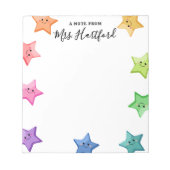 Glimlachende regenboogsterren - Notitie van leraar Notitieblok (Voorkant)