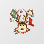 Glimlachende rendier versierd met kerstornament raamsticker (Vel)