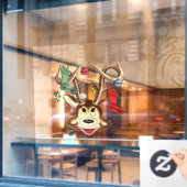 Glimlachende rendier versierd met kerstornament raamsticker (Cafe Raam)