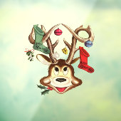 Glimlachende rendier versierd met kerstornament raamsticker (Vel 3)