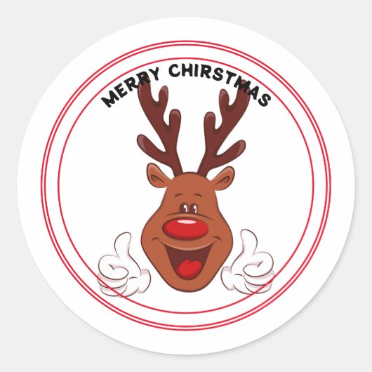 Glimlachende rendieren gezicht Vrolijke Kerstmis Ronde Sticker (Voorkant)