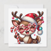 Glimlachende rendieren met kerstmuts en zuurstok feestdagenkaart (Voorkant)