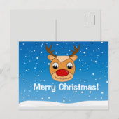 Glimlachende rendieren sneeuwval gepersonaliseerd briefkaart (Voorkant / Achterkant)