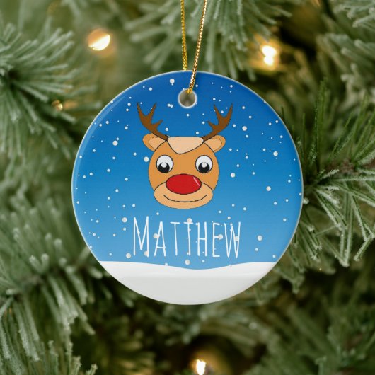 Glimlachende rendieren sneeuwval gepersonaliseerd  keramisch ornament (Boom)