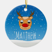 Glimlachende rendieren sneeuwval gepersonaliseerd  keramisch ornament (Voorkant)