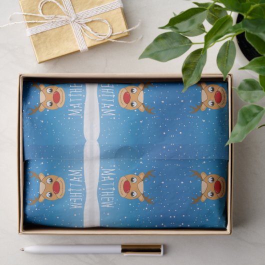 Glimlachende rendieren sneeuwval gepersonaliseerd tissuepapier (Geschenk)