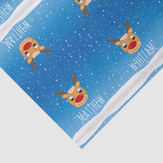 Glimlachende rendieren sneeuwval gepersonaliseerd  tissuepapier (Detail)