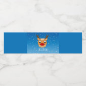 Glimlachende rendieren sneeuwval gepersonaliseerd  waterfles etiket (Enkel label)