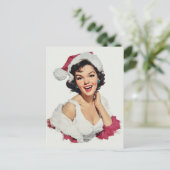 Glimlachende Retro Kerst Pin-Up Briefkaart (Staand voorkant)
