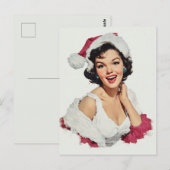 Glimlachende Retro Kerst Pin-Up Briefkaart (Voorkant / Achterkant)