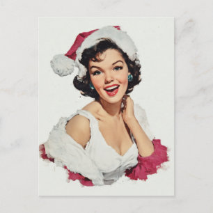 Glimlachende Retro Kerst Pin-Up Briefkaart