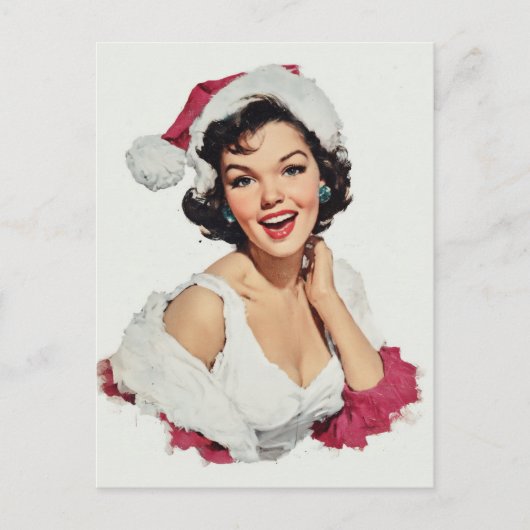 Glimlachende Retro Kerst Pin-Up Briefkaart (Voorkant)