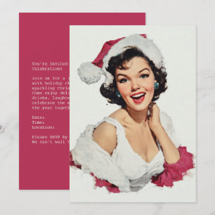 Glimlachende Retro Kerst Pin-Up Feestdagenkaart