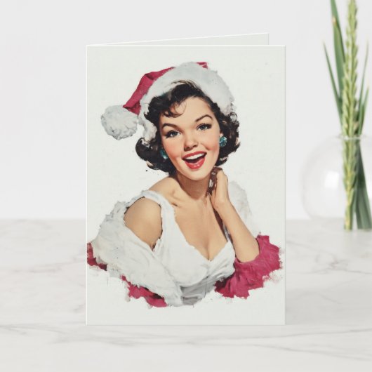Glimlachende Retro Kerst Pin-Up Kaart (Voorkant)