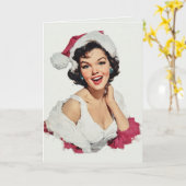 Glimlachende Retro Kerst Pin-Up Kaart (Gele Bloem)