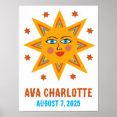 Glimlachende Retro Sun CUSTOM BABY NAAM GEBOORTEDA Poster (Voorkant)