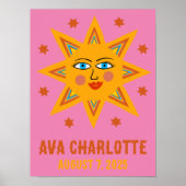 Glimlachende Retro Sun CUSTOM BABY NAAM GEBOORTEDA Poster (Voorkant)