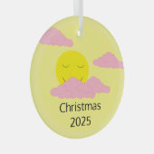 Glimlachende, rijzende zon met Popcorn Clouds: Gee Glas Ornament (Voorkant Rechts)