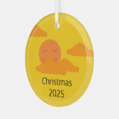 Glimlachende, rijzende zon met Popcorn Clouds: Gol Glas Ornament (Voorkant links)