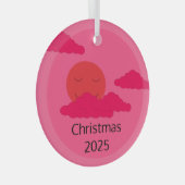 Glimlachende, rijzende zon met popcornwolken: Fuch Glas Ornament (Voorkant Rechts)