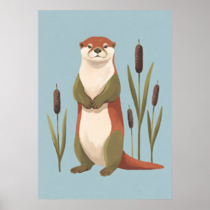 Glimlachende rivierotter met lisdodde kinderkamerk poster