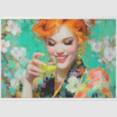 Glimlachende roodharige met citroen cocktail decou tissuepapier (Voorkant)