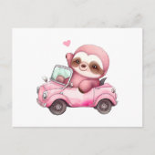 Glimlachende roze luiaard die een cabriolet rijden briefkaart (Voorkant)