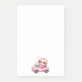 Glimlachende roze luiaard die een cabriolet rijden post-it® notes (Voorkant)