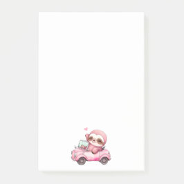 Glimlachende roze luiaard die een cabriolet rijden post-it® notes