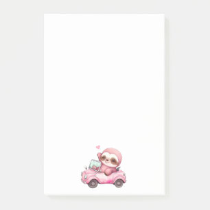 Glimlachende roze luiaard die een cabriolet rijden post-it® notes